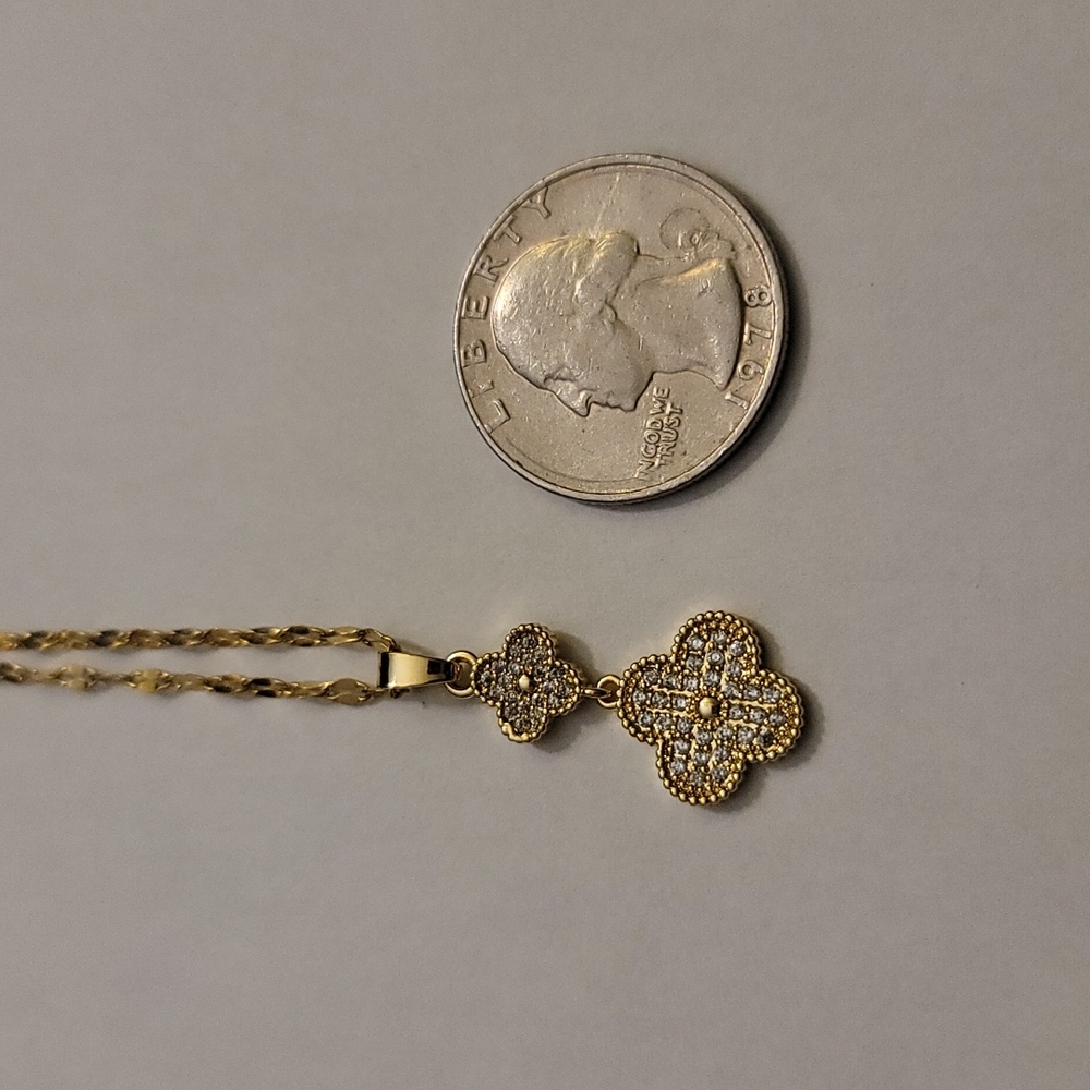 2 CLOVER DIAMOND GOLD SS NECKLACE 🍀 ☘️ - Picture 5 of 6